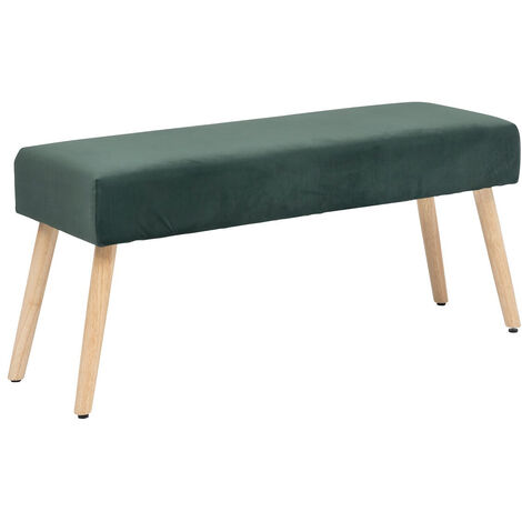 Banc d'assise en velours vert cèdre et pieds en bois coloris naturel - Longueur 100 x Profondeur 35 x Hauteur 45 cm