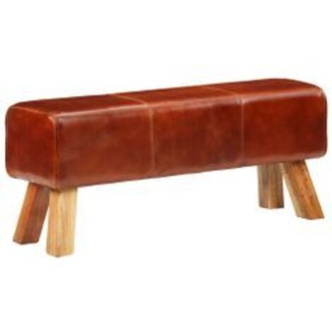 Banc de bok de gymnastique marron 110cm cuir véritable et bois