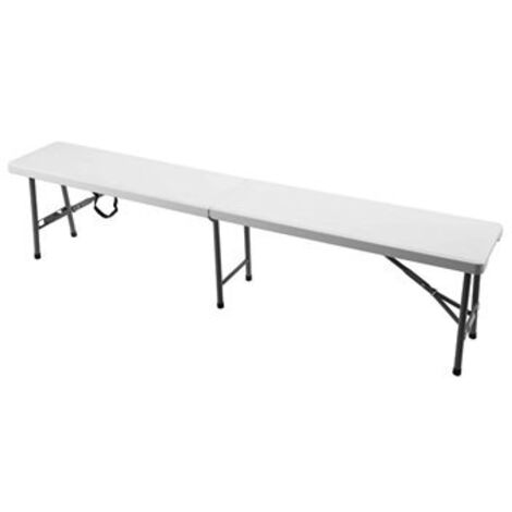 Banc de camping pliant en polyéthylène haute densité et acier blanc et gris