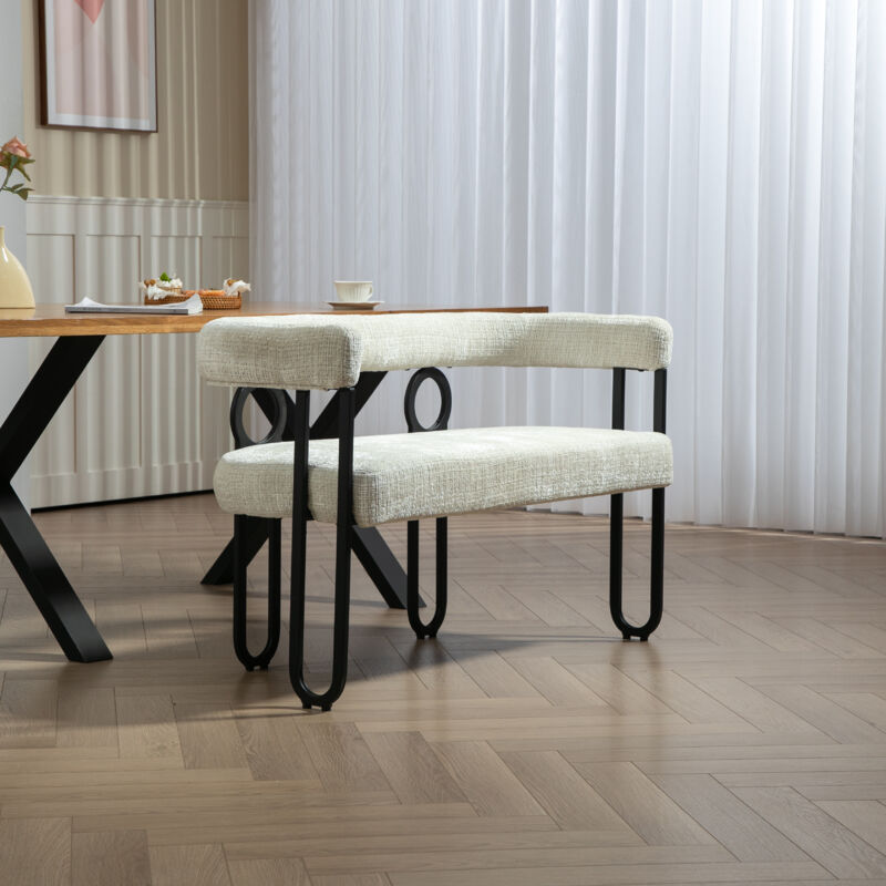 Banc de chaises - canapé double paire, design à dossier arrondi, forme unique - tissu chenille beige