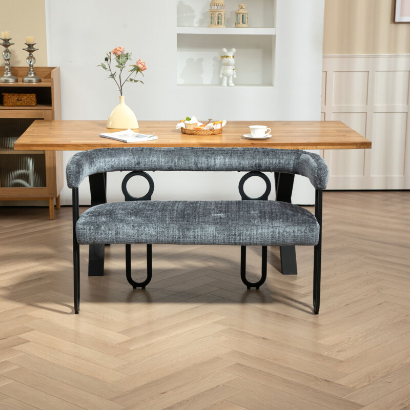 Banc de chaises - canapé double paire, design à dossier arrondi, forme unique - tissu chenille gris