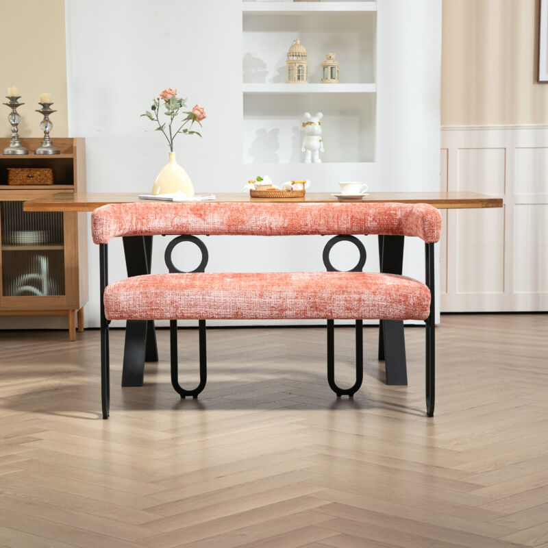 Banc de chaises - canapé double paire, design à dossier arrondi, forme unique - tissu chenille rose