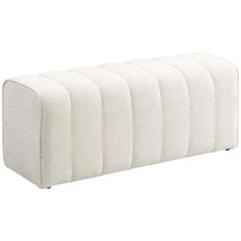 Banc de chambre moderne blanc crème - Banquette rembourrée avec structure bois - Capacité 220 kg - Repose-pieds intégré - 110x40x44cm