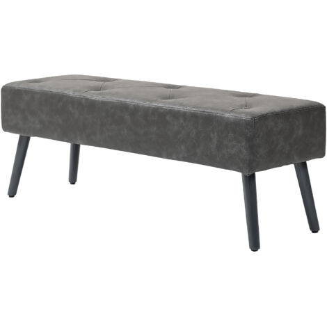 Banc de chevet avec pieds en bois et assise rembourrée, 114 x 38 x 42 cm, gris