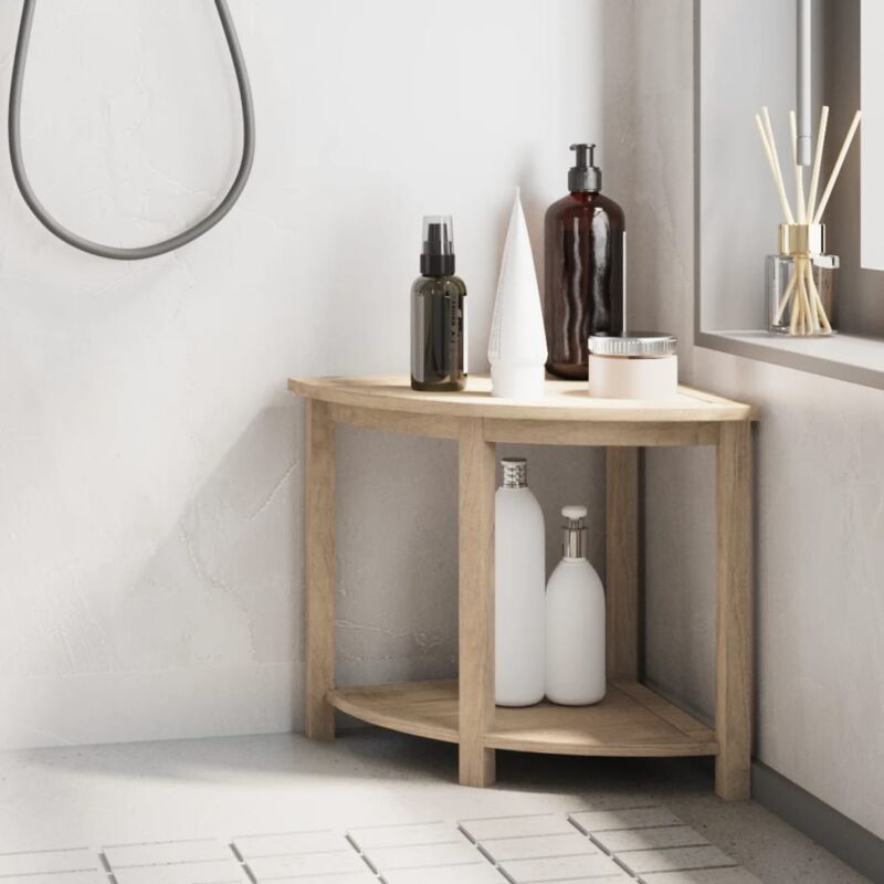 Banc de douche d'angle Ètagère de Rangement de douche 50x40x45 cm Bois massif de teck 54756