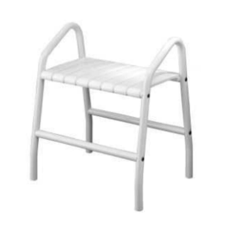 Banc de douche pmr Pellet Essentiel confort avec deux poignées de maintien aluminium époxy blanc