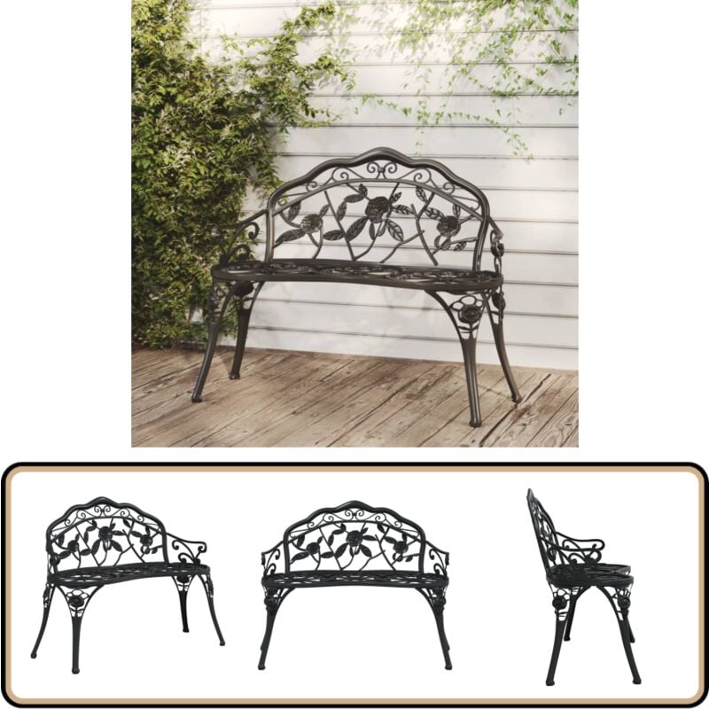 Banc de jardin 100 cm Aluminium coulé Noir - Banc De Jardin - Mobilier De Jardin - Banc D'extérieur - Banc En Aluminium - Banc Design