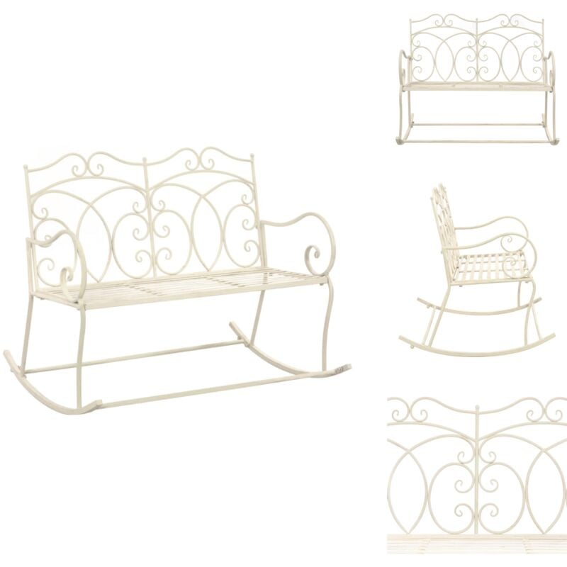 Banc de jardin 104 cm Fer Blanc antique - Banc De Jardin - Banc Extérieur - Mobilier De Jardin - Fer Forgé - Blanc Antique