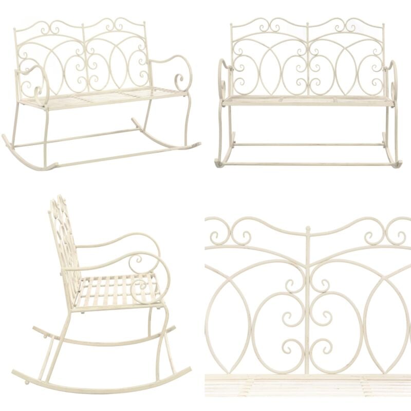 Banc de jardin 104 cm Fer Blanc antique - Banc De Jardin - Banc Extérieur - Mobilier De Jardin - Fer Forgé - Blanc Antique - Home & Living