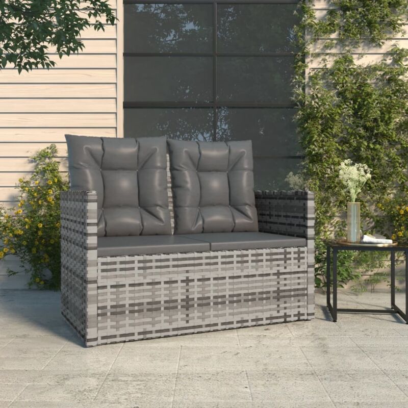 Banc de jardin avec coussins Gris 105 cm Résine tressée Vidaxl