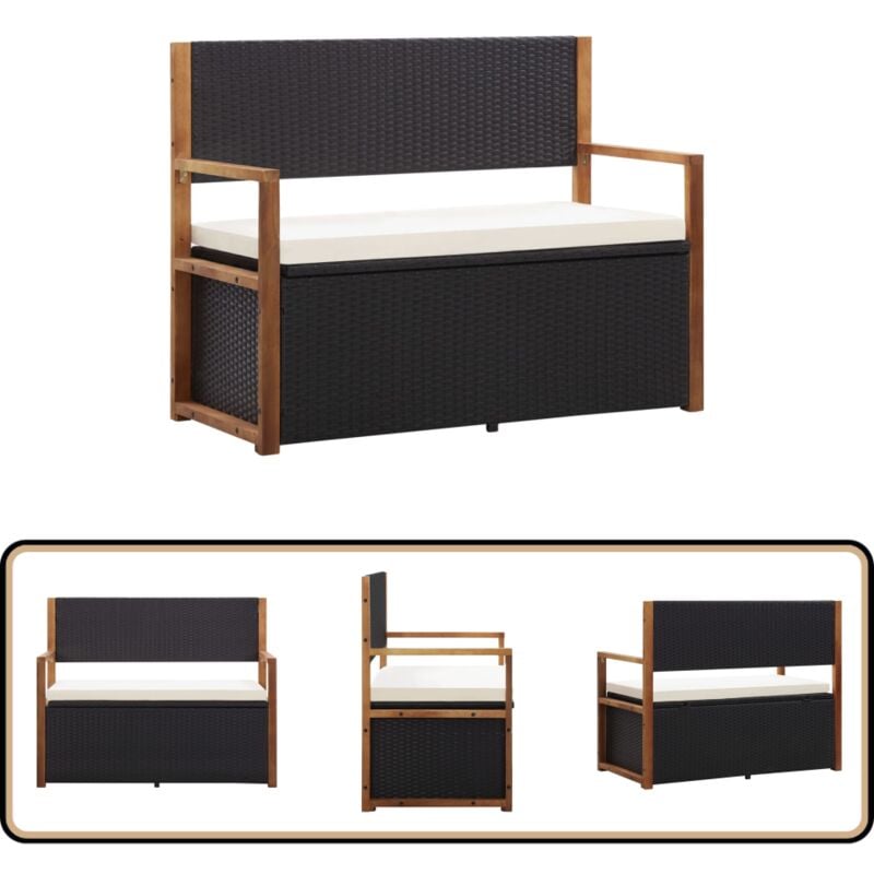 Banc de jardin 115 cm Résine tressée et bois d'acacia Noir - Banc De Jardin - Meuble De Jardin - Mobilier De Jardin - Banc De Rangement - Résine