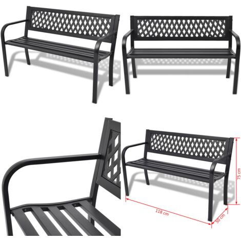 Banc de jardin 118 cm Acier Noir - Banc De Jardin - Mobilier De Jardin - Banc Extérieur - Chaise Longue Extérieure - Patio Furniture - Home & Living