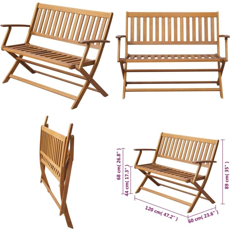 Banc de jardin 120 cm Bois d'acacia solide - Banc De Jardin - Banc Pliable - Mobilier De Jardin - Acacia - Bois Massif - Home & Living
