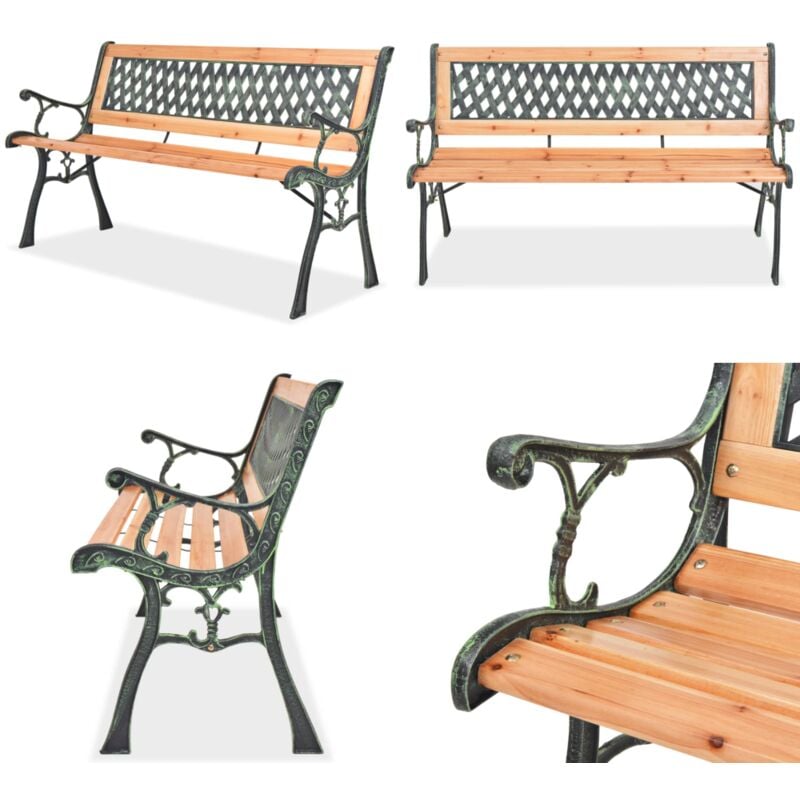 Banc de jardin 122 cm Bois - Banc De Jardin - Mobilier De Jardin - Banc En Bois - Fer Forgé - Décoration Jardin - Home & Living