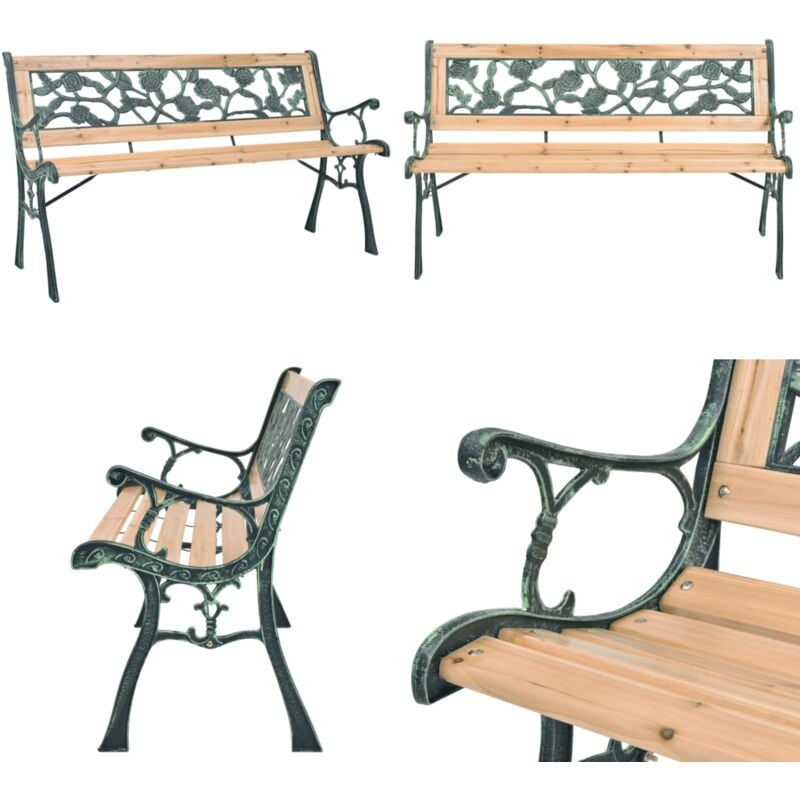 Banc de jardin 122 cm Bois - Banc De Jardin - Mobilier De Jardin - Banc En Bois - Fer Forgé - Décoration Jardin - Home & Living