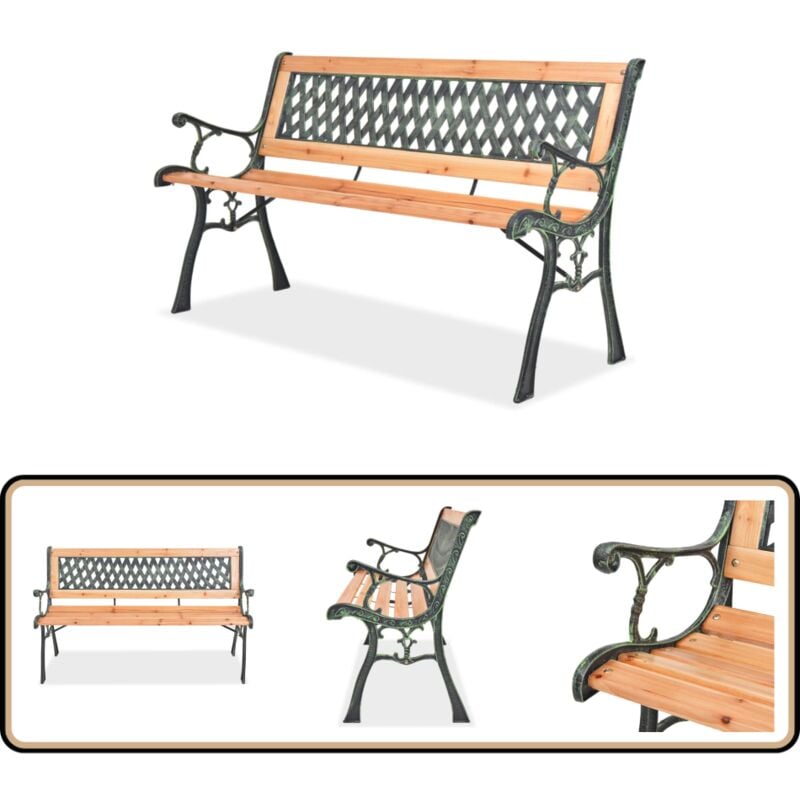 Banc de jardin 122 cm Bois - Banc De Jardin - Mobilier De Jardin - Banc En Bois - Fer Forgé - Décoration Jardin