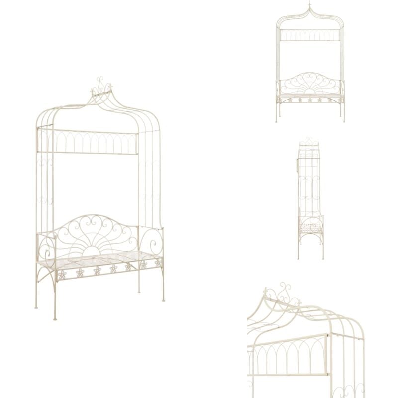 Banc de jardin 122 cm Fer Blanc antique - Banc De Jardin - Banc Exterieur - Mobilier De Jardin - Chaise Longue Extérieure - Fer Forgé