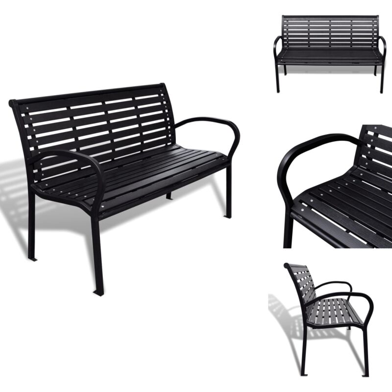 Banc de jardin 125 cm acier et wpc noir - Banc De Jardin - Mobilier De Jardin - Banc Patio - Banc Exterieur - Chaise Longue