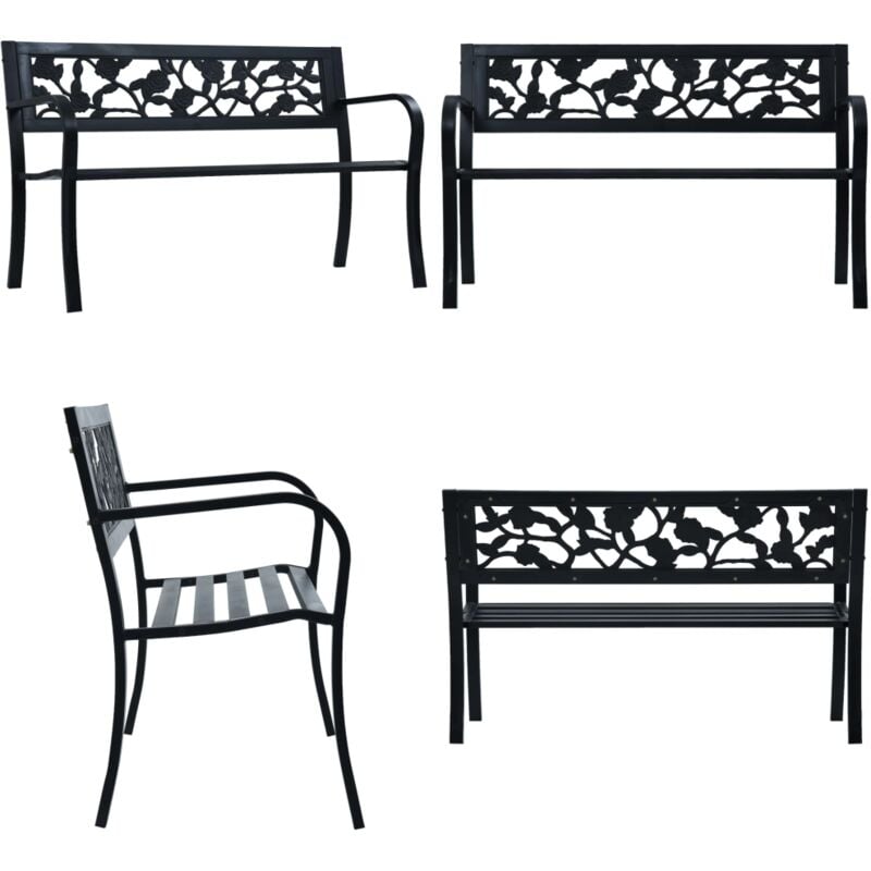 Banc de jardin 125 cm Noir Acier - Banc De Jardin - Mobilier De Jardin - Banc Extérieur - Style Vintage - Banc Noir - Home & Living