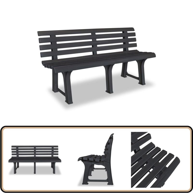 Banc de jardin 145,5 cm plastique anthracite - Banc De Jardin - Mobilier De Jardin - Banc Extérieur - Résine Tressée - Rotin Synthétique