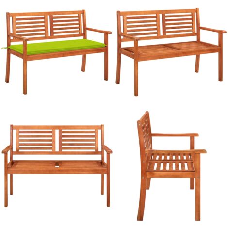 Banc de jardin 2 places avec coussin 120 cm Bois d'eucalyptus - Banc De Jardin - Banc En Bois - Mobilier De Jardin - Meubles De Jardin - Chaise Longue - Home & Living