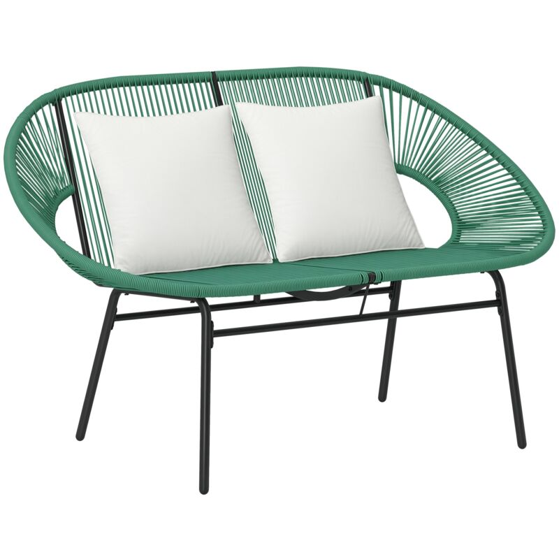 Outsunny - Banc de jardin 2 places design Acapulco 2 coussins métal résine filaire vert