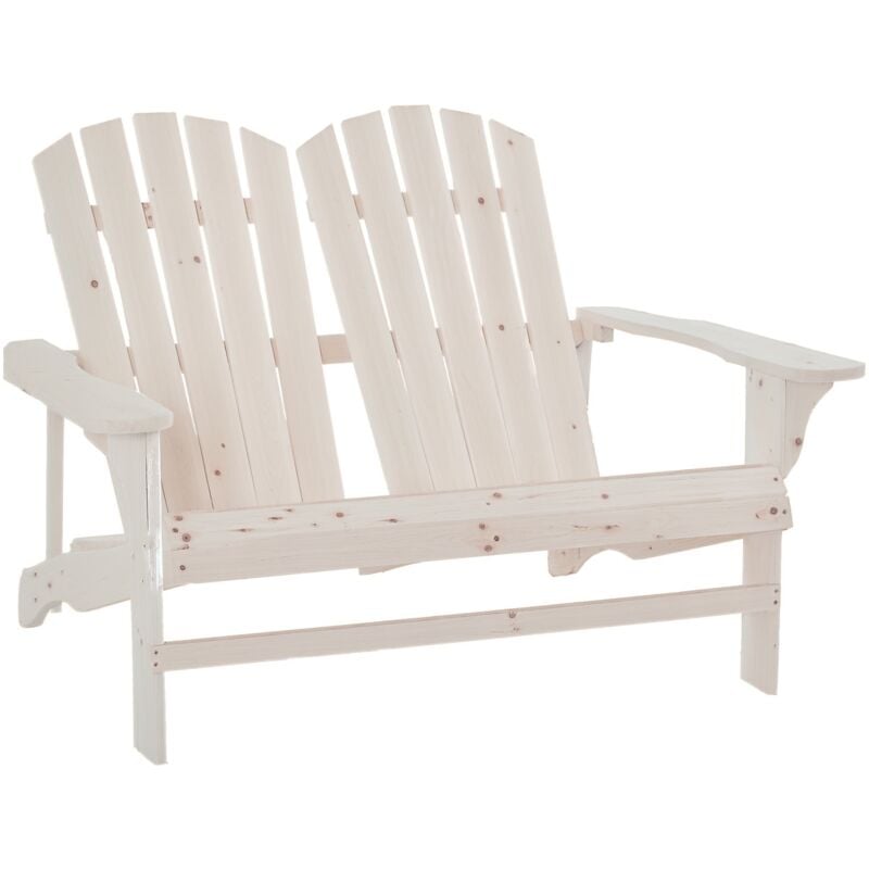 Outsunny - Banc de jardin 2 places design Adirondack assise dossier à lattes larges accoudoirs bois naturel pin lasuré