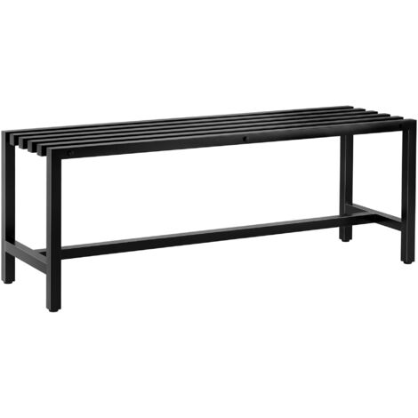 Banc de jardin 2 places en acier galvanisé noir, assise à lattes sans dossier, capacité 240 kg, 117x36x44cm