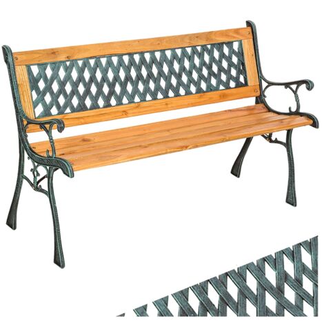 Tectake – Banc de jardin 2 places en bois de sapin et fonte – Dimensions 128 x 51 x 73 cm – Pour intérieur et extérieur – Montage simple