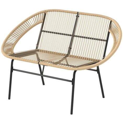 Banc de jardin 2 places en polyrotin, résistant aux intempéries, design tressé imitation rotin, résistant aux UV, avec dossier, supportant jusqu'à 260 kg, idéal pour balcon, dimensions : 126 x 72 x 83