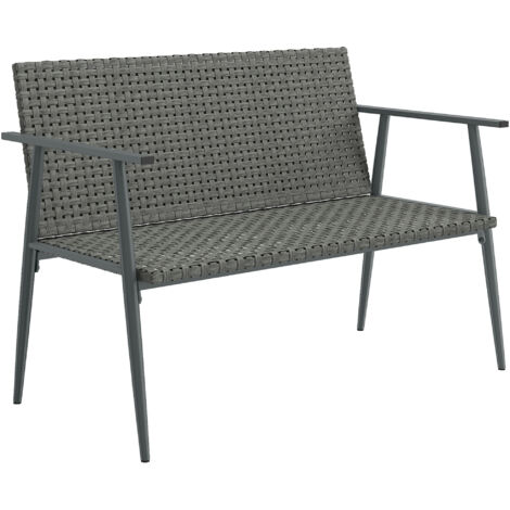 Banc de Jardin 2 Places en Résine Tressée avec Dossier Réglable et Accoudoirs, Gris Anthracite, 110 x 58 x 78 cm
