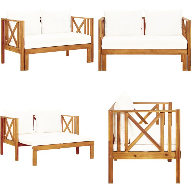 Banc de jardin 2 places et coussins 122 cm Bois d'acacia massif - Banc De Jardin - Mobilier De Jardin - Banc En Bois - Chaise Longue - Lit De Jour