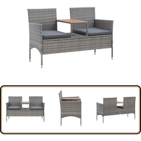 Banc de jardin 2 places et table à thé 143 cm poly rotin gris - Banc De Jardin - Mobilier De Jardin - Chaise De Jardin - Set Salon De Jardin - Résine Tressée