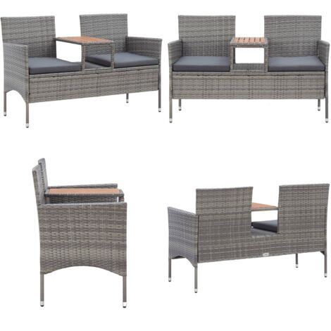Banc de jardin 2 places et table à thé 143 cm poly rotin gris - Banc De Jardin - Mobilier De Jardin - Chaise De Jardin - Set Salon De Jardin - Résine Tressée - Home & Living