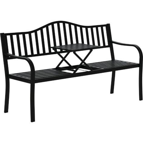 Banc de jardin 2 places extensible avec table intégrable Outsunny noir 150 cm