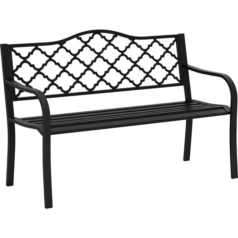 Banc de jardin 2 places style rétro dim. 128 x 58,5 x 89 cm acier fonte noir