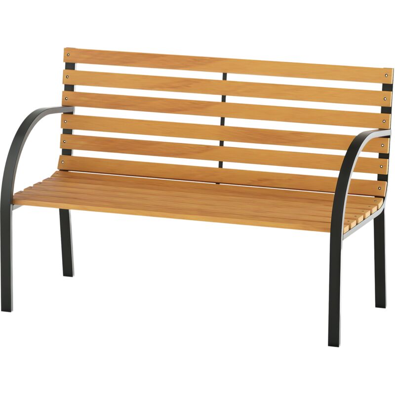 Outsunny - Banc de jardin 2 places style rural chic assise dossier à lattes bois naturel lasuré châssis acier époxy noir