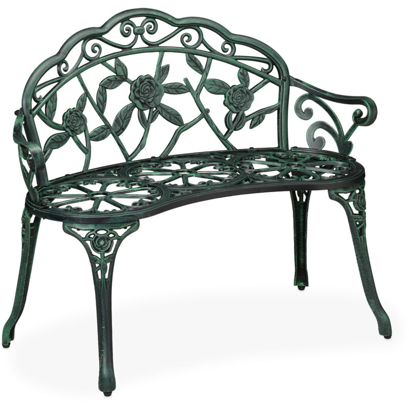 Banc de jardin, décoratif et pratique, pour 2 personnes, h x l x p : 79 x 99 x 56 cm, noir et vert - Relaxdays