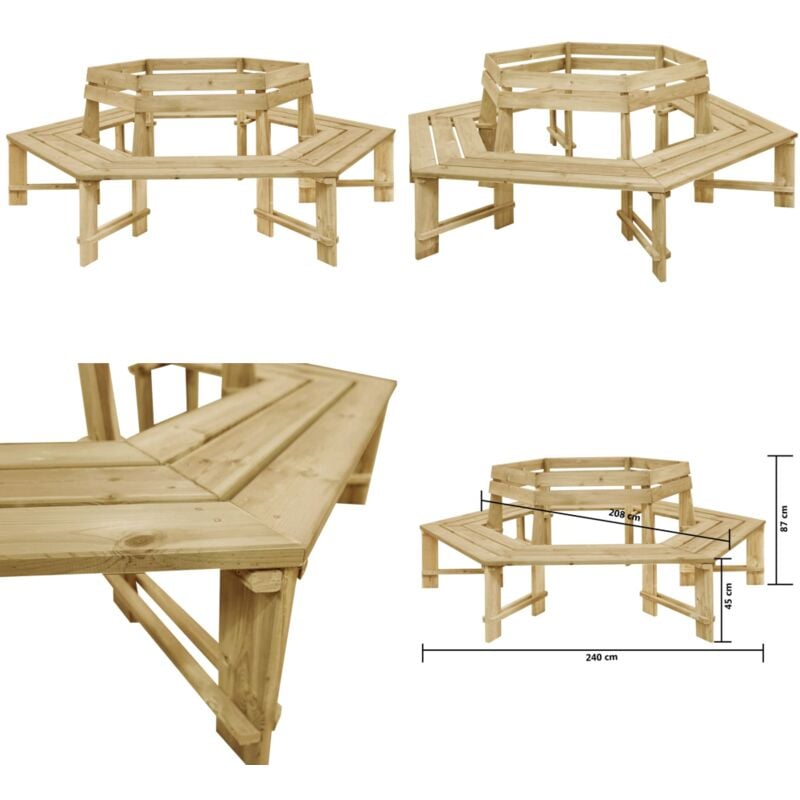 Banc de jardin 240 cm Bois de pin imprégné - Banc De Jardin - Mobilier De Jardin - Banc En Bois - Banc Hexagonal - Banc Rustique - Home & Living