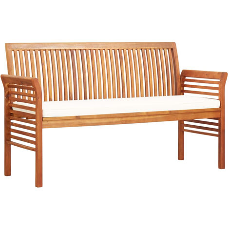 Banc de jardin 3 places avec coussin 150cm Bois d'acacia massif