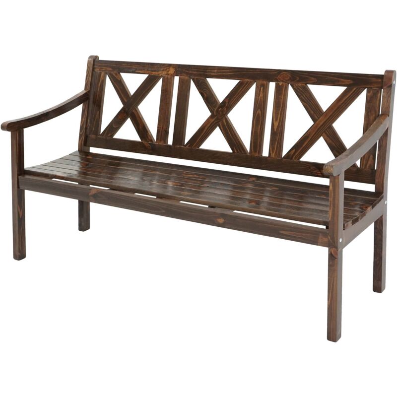 Banc de jardin 3 places avec dossier et accoudoirs en bois massif 160 cm marron foncé 040005826
