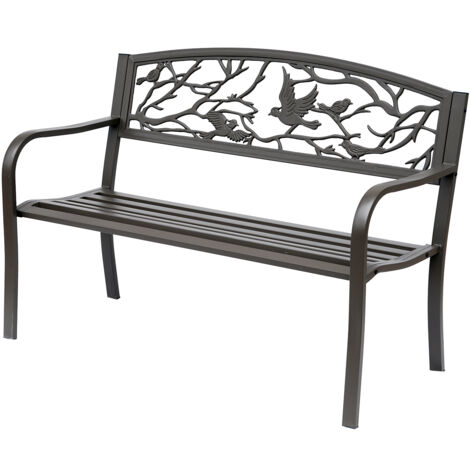Banc de Jardin 3 Places banc extérieur jardin Style Rural Chic pour balcon terrasse patio 127 x 60 x 85 cm métal époxy anticorrosion Brun