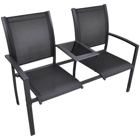 Banc de jardin à 2 places 131 cm Acier et textilène Noir   - Noir