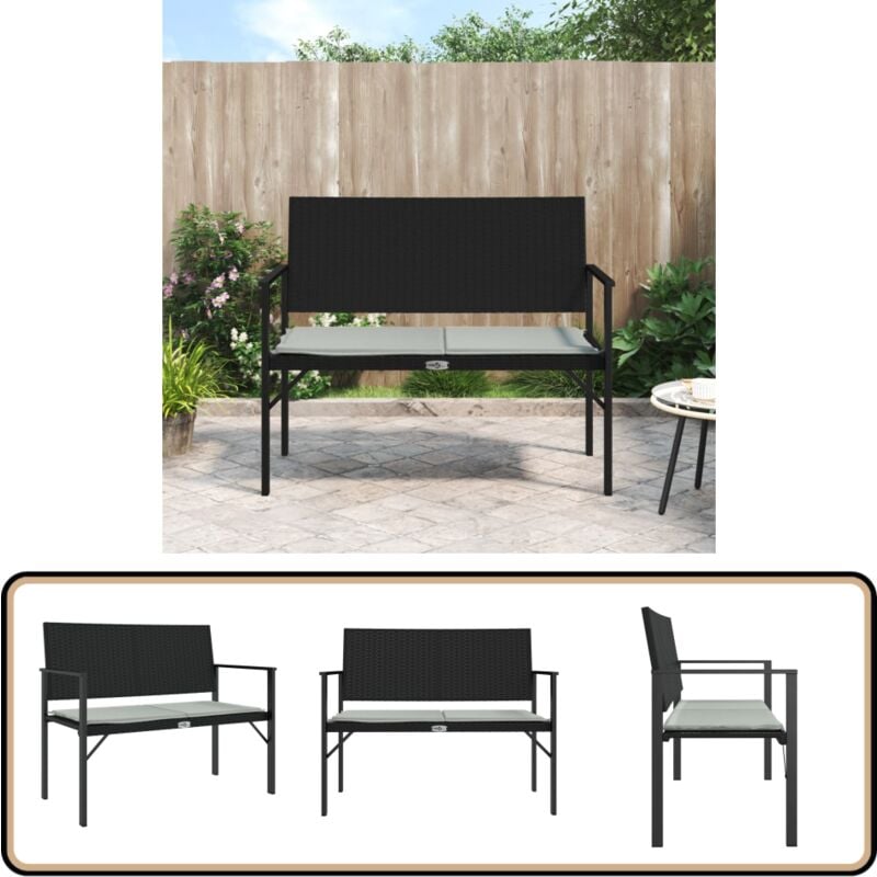 Banc de jardin à 2 places avec coussin noir résine tressée - Banc De Jardin - Mobilier De Jardin - Chaise De Jardin - Résine Tressée - Rotin Poly