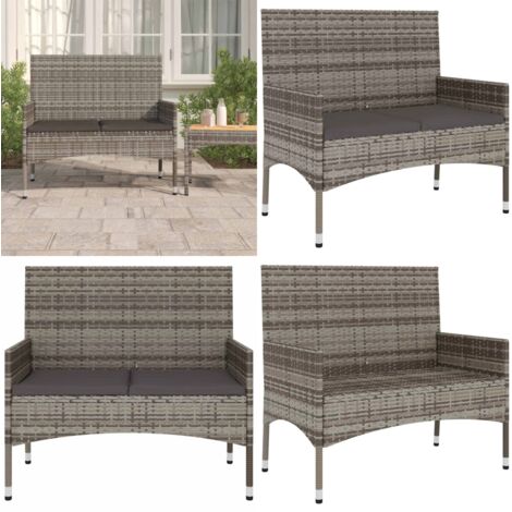 Banc de Jardin à 2 Places avec Coussins Gris Résine Tressée - Banc De Jardin - Mobilier De Jardin - Chaise Extérieure - Résine Tressée - Acier - Home & Living