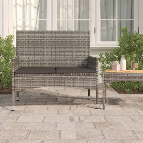 Banc de Jardin à 2 Places avec Coussins Gris Résine Tressée vidaXL