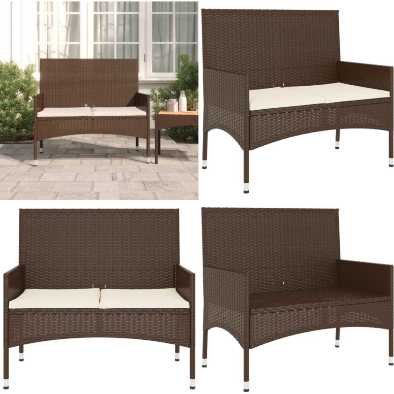 Vidaxl - Banc de jardin à 2 places avec coussins Marron Résine tressée - Banc De Jardin - Mobilier De Jardin - Chaise Extérieure - Assise Confortable