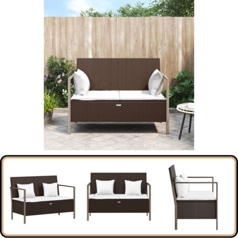 Banc de jardin à 2 places avec coussins Marron Résine tressée - Banc De Jardin - Mobilier De Jardin - Banc Extérieur - Meubles De Jardin - Chaise De Jardin