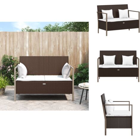 Banc de jardin à 2 places avec coussins Marron Résine tressée - Banc De Jardin - Mobilier De Jardin - Banc Extérieur - Meubles De Jardin - Chaise De Jardin