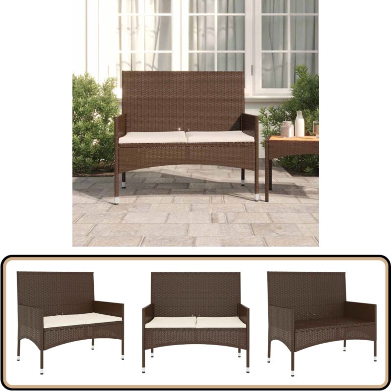 Banc de jardin à 2 places avec coussins Marron Résine tressée - Banc De Jardin - Mobilier De Jardin - Chaise Extérieure - Assise Confortable - Résine